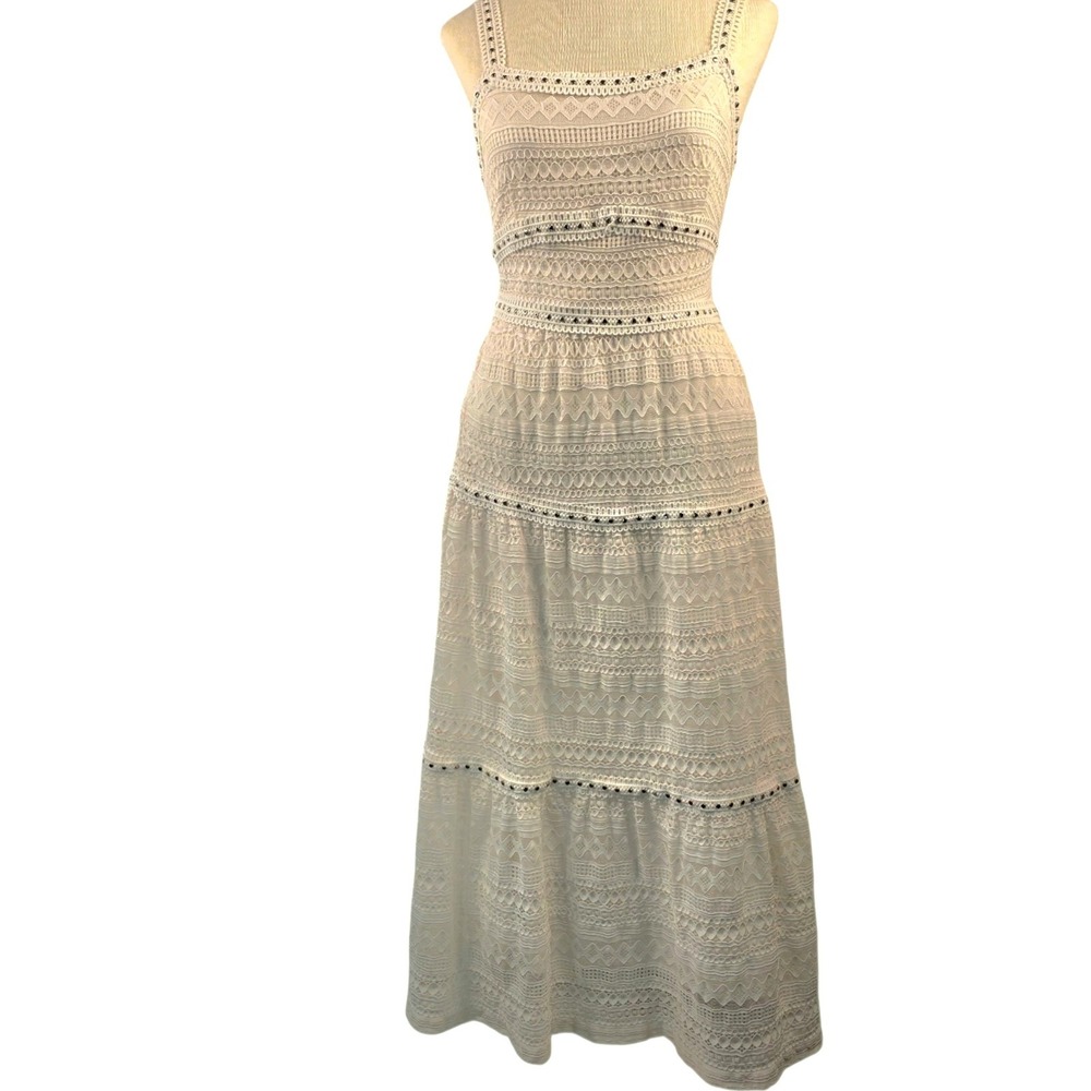 White Lace Silver Studs Midi Dress XS Women's Lined Festival Whimsy MOTF cottage